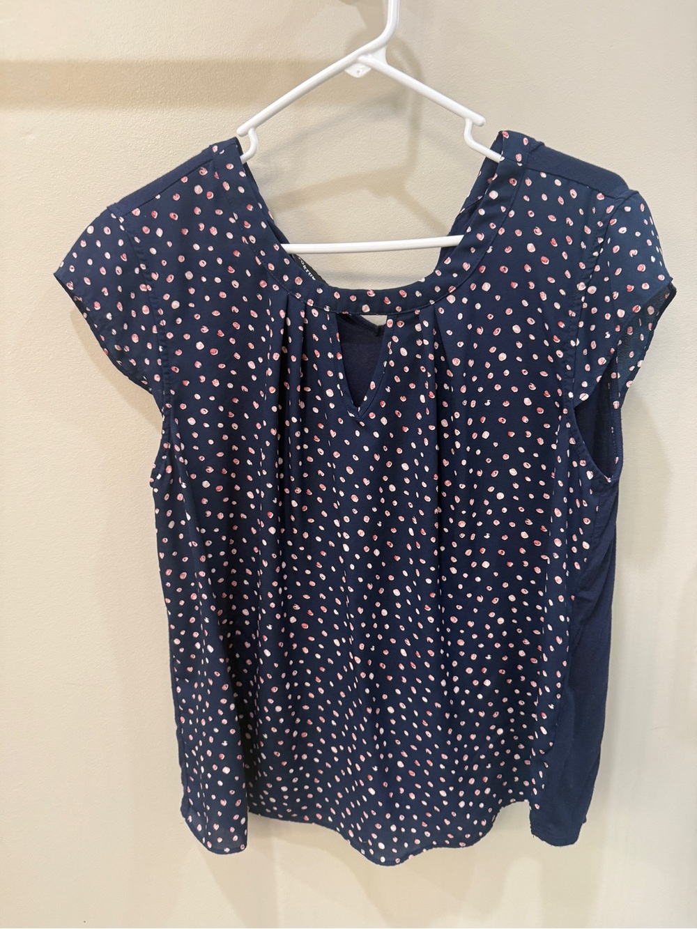 Navy Pink Polka Dot Cap-Sleeve Blouse